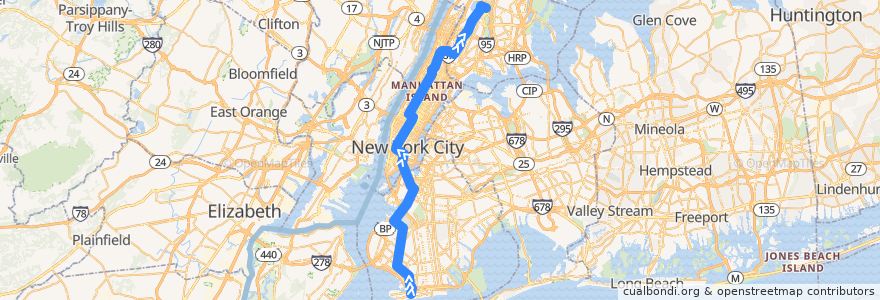 Mapa del recorrido NYCS - D Train: Coney Island–Stillwell Avenue → Norwood–205th Street de la línea  en 纽约.