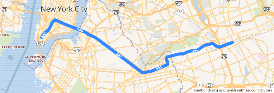 Mapa del recorrido NYCS - Z Train (pm rush): Broad Street → Jamaica Center–Parsons/Archer de la línea  en 纽约.