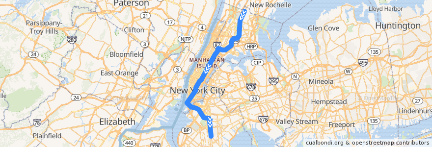 Mapa del recorrido NYCS - 5 Train (am rush): Nereid Avenue → Flatbush Avenue–Brooklyn College de la línea  en 纽约.