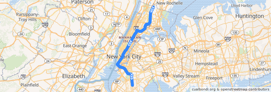 Mapa del recorrido NYCS - 5 Train (am rush): Nereid Avenue → Flatbush Avenue–Brooklyn College de la línea  en Nueva York.