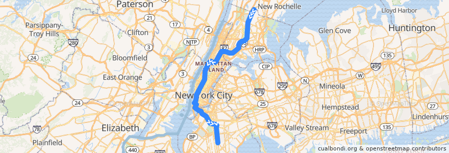 Mapa del recorrido NYCS - 2 Train: Wakefield–241st Street → Flatbush Avenue–Brooklyn College de la línea  en Nueva York.