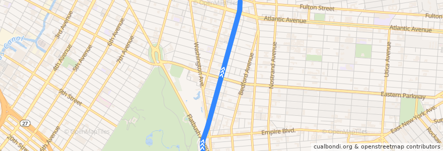Mapa del recorrido NYCS - S Franklin Avenue Shuttle: Prospect Park → Franklin Avenue de la línea  en Brooklyn.