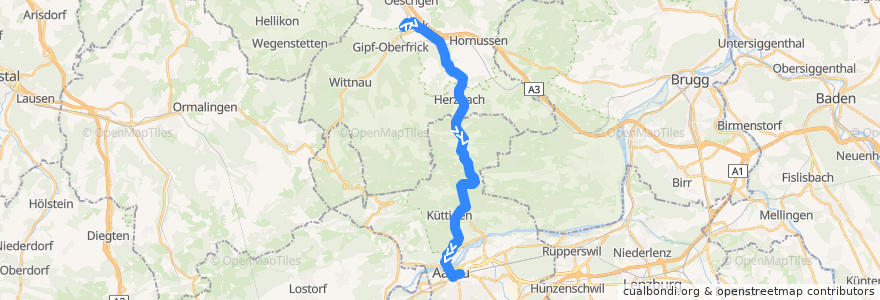 Mapa del recorrido Bus 135: Frick => Aarau de la línea  en Aargau.