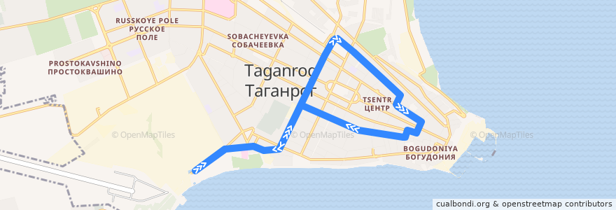 Mapa del recorrido Трамвай 9: площадь Авиаторов => ТРТУ => площадь Авиаторов (кольцевой, по часовой стрелке) de la línea  en городской округ Таганрог.