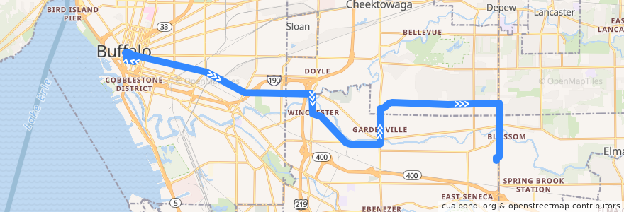 Mapa del recorrido NFTA 2B Clinton (outbound) de la línea  en Erie County.