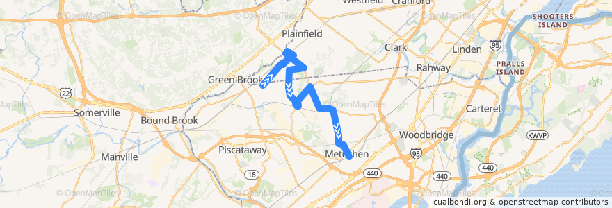 Mapa del recorrido NJTB - 819 - Piscataway to Metuchen (Weekdays) de la línea  en Nueva Jersey.