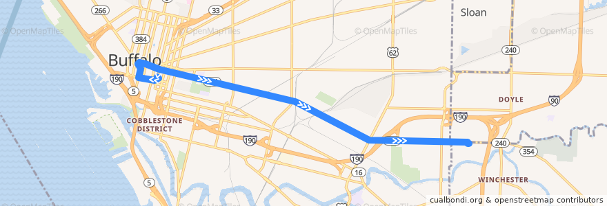 Mapa del recorrido NFTA 2A Clinton (outbound) de la línea  en Buffalo.