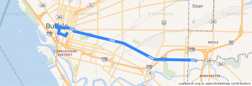 Mapa del recorrido NFTA 2A Clinton (inbound) de la línea  en Buffalo.