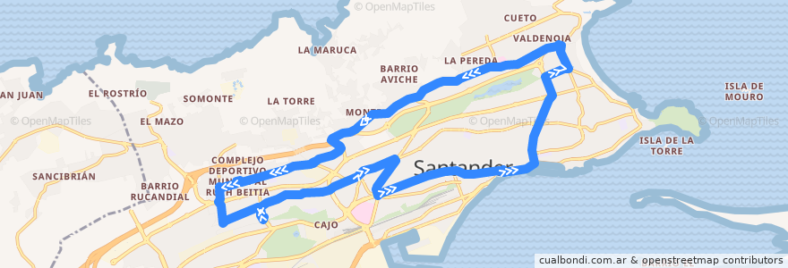 Mapa del recorrido 6C2: Complejo Deportivo - Catedral de la línea  en Santander.