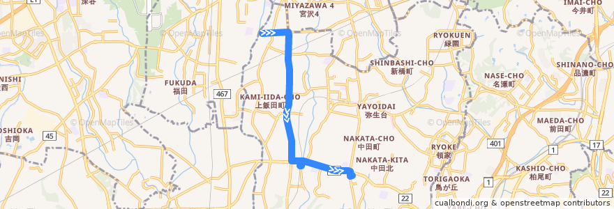 Mapa del recorrido 立02 上飯田車庫→いずみ中央経由→立場ターミナル de la línea  en Izumi Ward.