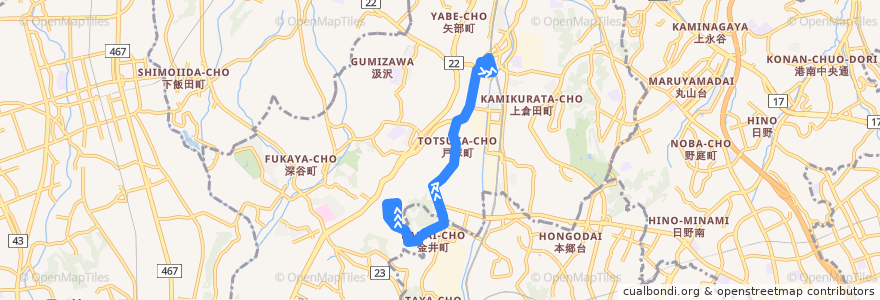 Mapa del recorrido 戸塚93系統 de la línea  en Totsuka Ward.