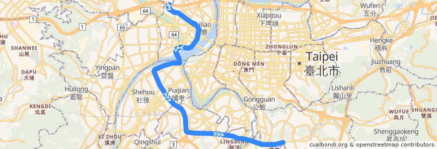 Mapa del recorrido 新北市 933 三重-動物園 (往程) de la línea  en Nouveau Taipei.