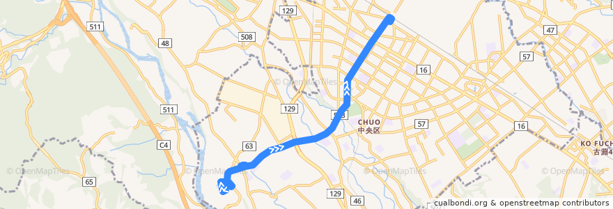 Mapa del recorrido 相模原17系統 de la línea  en 中央区.