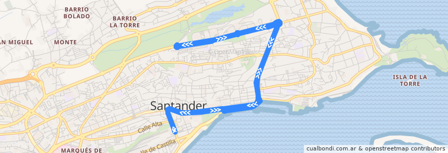 Mapa del recorrido E2: Intermodal de la línea  en Santander.