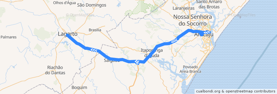 Mapa del recorrido Rota Aracaju Lagarto de la línea  en Sergipe.