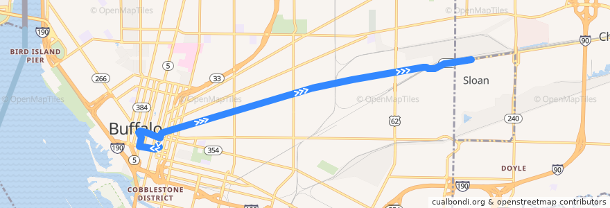 Mapa del recorrido NFTA 4A Broadway (outbound) de la línea  en Buffalo.
