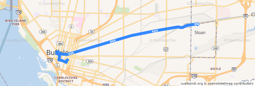 Mapa del recorrido NFTA 4A Broadway (inbound) de la línea  en Buffalo.
