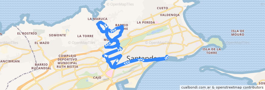 Mapa del recorrido 18-2: Puertochico - Monte de la línea  en Santander.