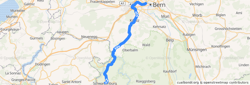 Mapa del recorrido S6: Schwarzenburg => Bern de la línea  en Verwaltungskreis Bern-Mittelland.