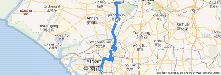 Mapa del recorrido 18路(往塭南里_往程) de la línea  en Tainan.