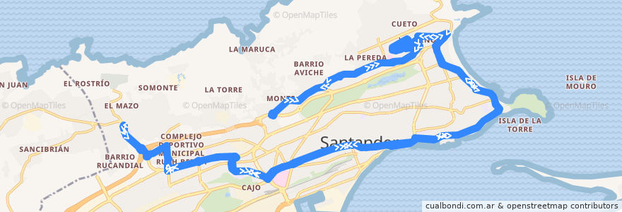 Mapa del recorrido N1: Corbán - Grupo Ateca de la línea  en Santander.