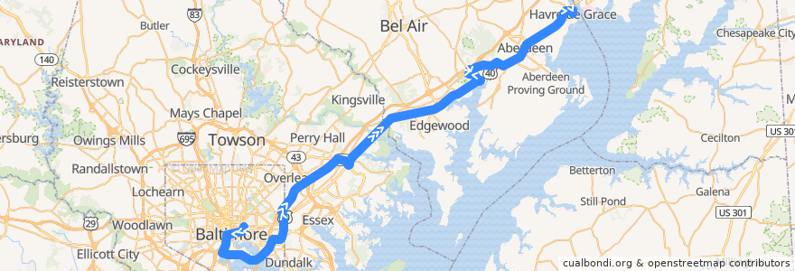 Mapa del recorrido Commuter Bus 420: Havre de Grace (trips 6-10) de la línea  en Maryland.