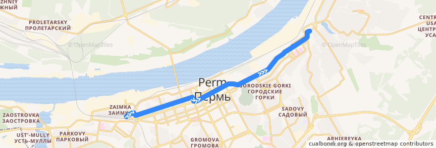 Mapa del recorrido Трамвай №4: ст. Пермь II – мкр-н Висим de la línea  en Пермский городской округ.