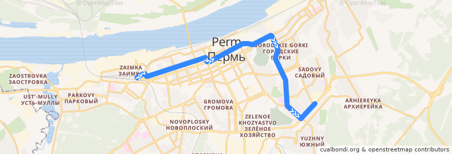 Mapa del recorrido Трамвай №7: ст. Пермь II – ОАО «Вагоноремонтный завод» de la línea  en Пермский городской округ.