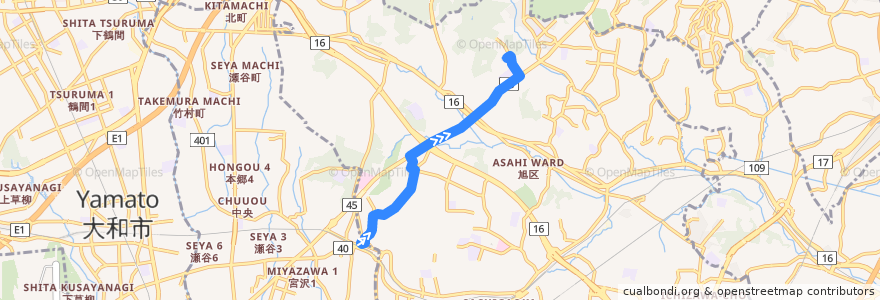 Mapa del recorrido 相鉄バス 旭34系統 (三ツ境駅-よこはま動物園) de la línea  en 旭区.