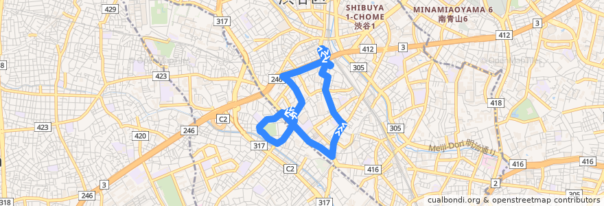 Mapa del recorrido 代官山循環線 de la línea  en Tokio.