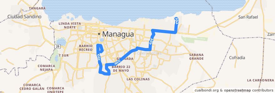 Mapa del recorrido Ruta 117: Villa José Benito Escobar -> UCA de la línea  en Managua.