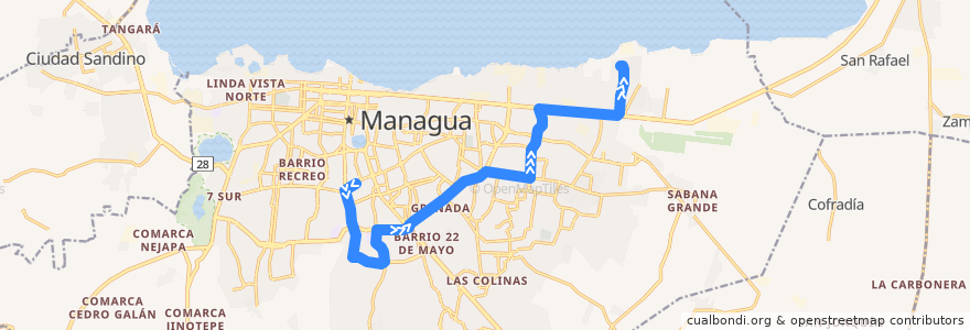 Mapa del recorrido Ruta 117: UCA -> Villa José Benito Escobar de la línea  en Managua.