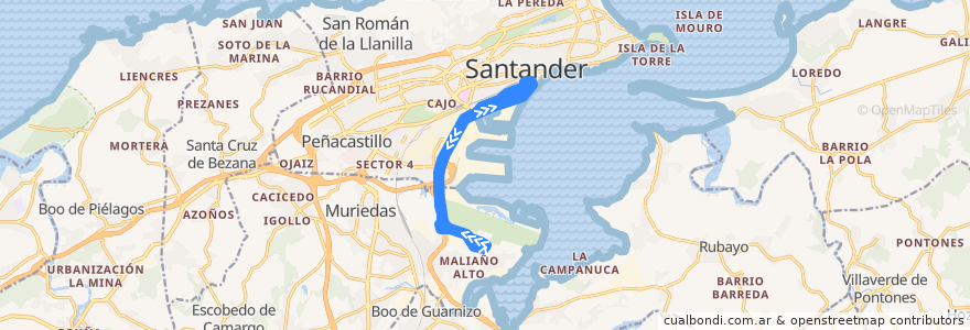 Mapa del recorrido S4: Aeropuerto - Estación de autobuses de la línea  en Cantabria.