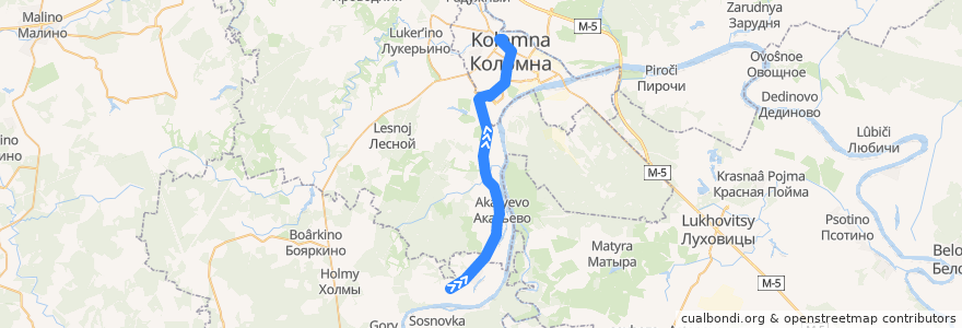 Mapa del recorrido Автобус: № 34 «Белые Колодези - Коломна (Старая Коломна)» de la línea  en городской округ Коломна.