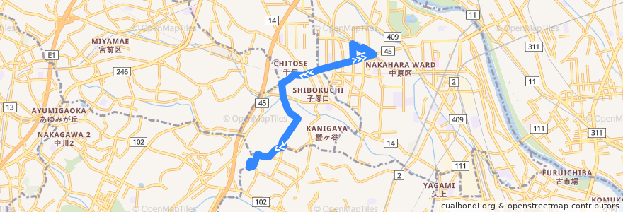 Mapa del recorrido 久末団地線 de la línea  en Präfektur Kanagawa.