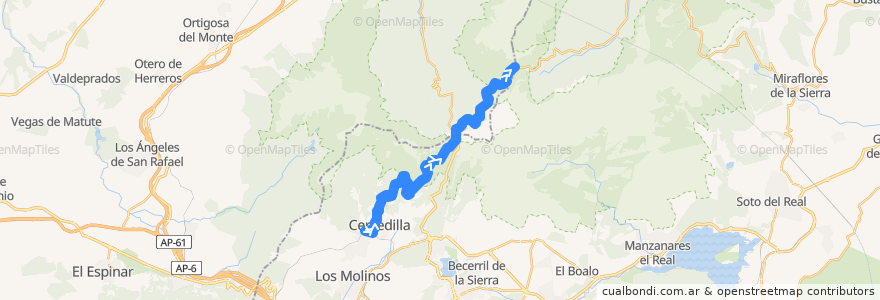 Mapa del recorrido C-9. Cercedilla → Cotos de la línea  en España.