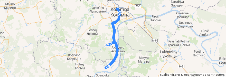 Mapa del recorrido Автобус: № 34 Заезд в Апраксино «Белые Колодези – Апраксино – Коломна (Старая Коломна)» de la línea  en городской округ Коломна.