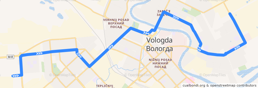 Mapa del recorrido Автобус №16: ВПЗ - Дальняя de la línea  en городской округ Вологда.