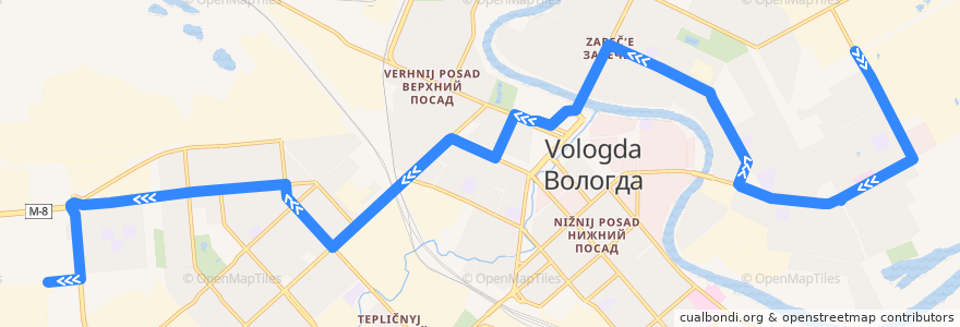 Mapa del recorrido Автобус №16: Дальняя - ВПЗ de la línea  en городской округ Вологда.