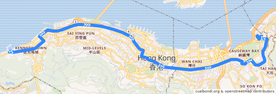 Mapa del recorrido Bus 5X (Causeway Bay (Whitfield Road) - Kennedy Town) de la línea  en Hong Kong Island.