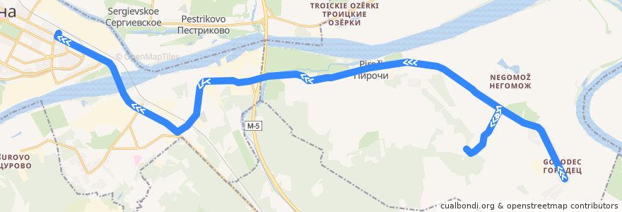 Mapa del recorrido Автобус: № 32 с заездом в Сосновый Бор «Городец – Сосновый Бор – Коломна (Голутвин)» de la línea  en городской округ Коломна.