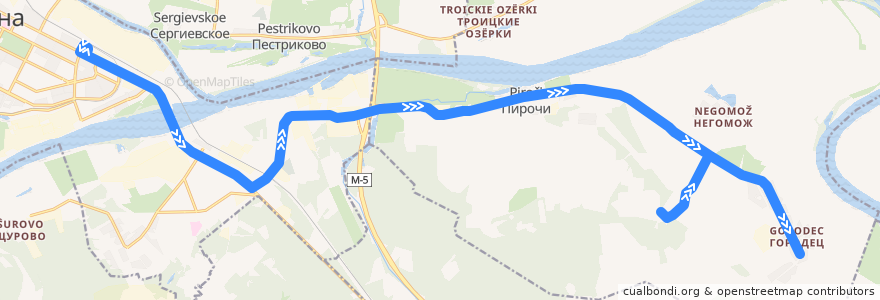 Mapa del recorrido Автобус: № 32 с заездом в Сосновый Бор «Коломна (Голутвин) – Сосновый Бор – Городец» de la línea  en городской округ Коломна.