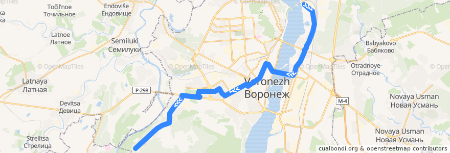 Mapa del recorrido Автобус №52: Завод имени Тельмана - Областной туберкулёзный диспансер de la línea  en городской округ Воронеж.