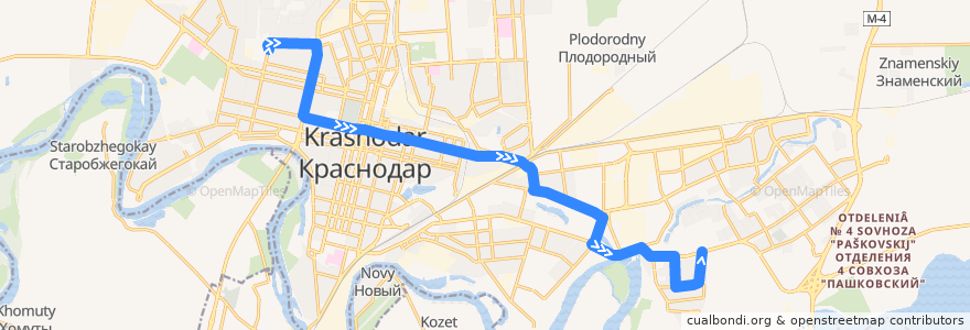 Mapa del recorrido Троллейбус №13: Бальнеолечебница - микрорайон Гидростроителей, улица Благоева de la línea  en городской округ Краснодар.