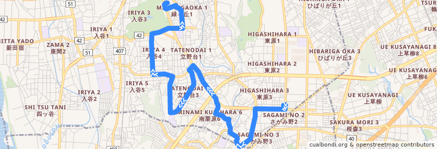 Mapa del recorrido [Ａ] さがみ野コース de la línea  en Prefettura di Kanagawa.