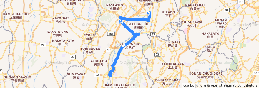 Mapa del recorrido 戸塚33系統 de la línea  en 戸塚区.