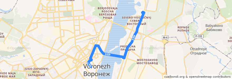 Mapa del recorrido Троллейбус №8: ВГУ - Школа de la línea  en Voronezh.