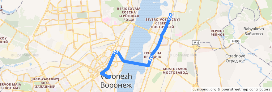 Mapa del recorrido Троллейбус №8: Школа - ВГУ de la línea  en Voronezh.