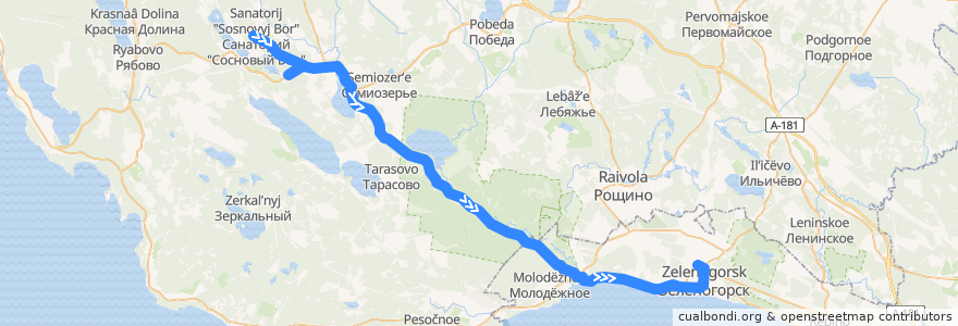 Mapa del recorrido Автобус № 483: санаторий "Сосновый бор" => Зеленогорск, вокзал de la línea  en レニングラード州.