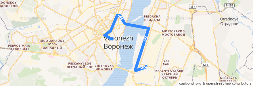 Mapa del recorrido Троллейбус №4: ВАСО - ВГУ de la línea  en городской округ Воронеж.